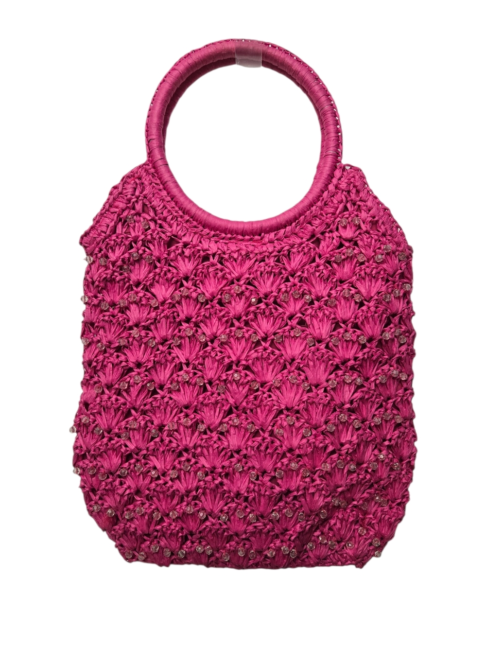 Woven Fuchsia Round-Handle Tote Raffia Bag